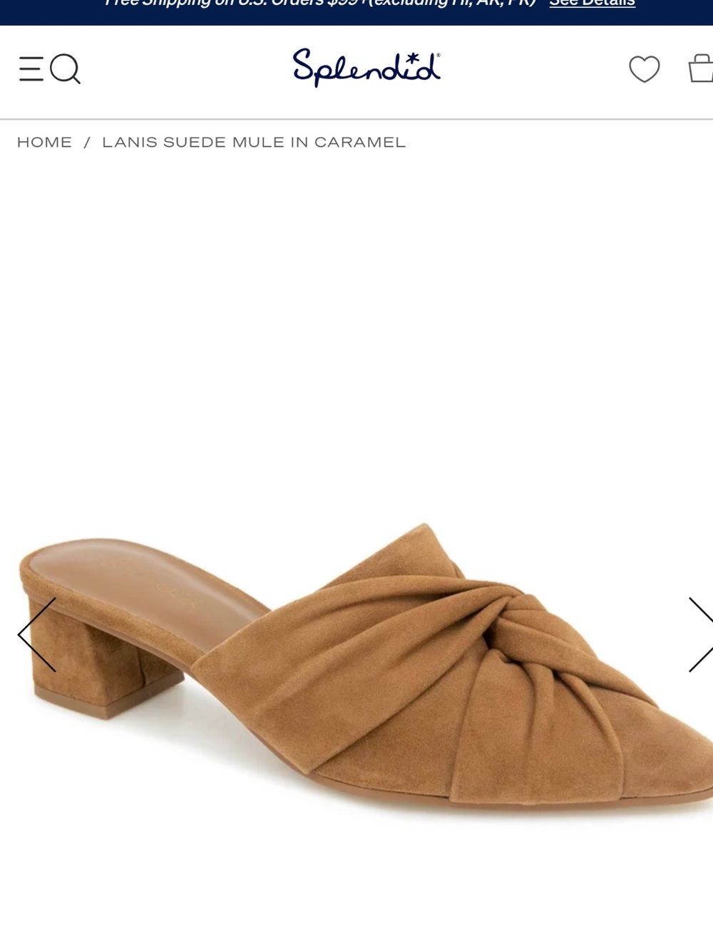 Splendid Caramel Lanis Suede Knot-Front Low Block Mule. Size 8.